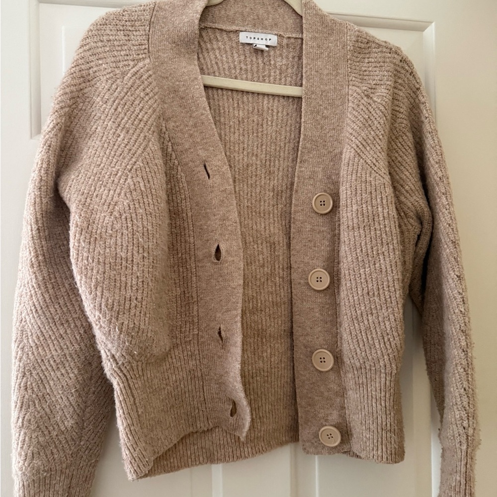 Topshop Tan Ribbed Button-Front Cardigan